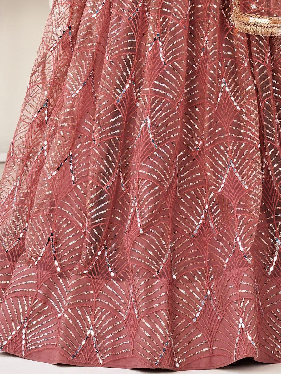 Mesmerizing Dusty Pink Thread Work | Net Reception Wear Lehenga Choli Exclusive