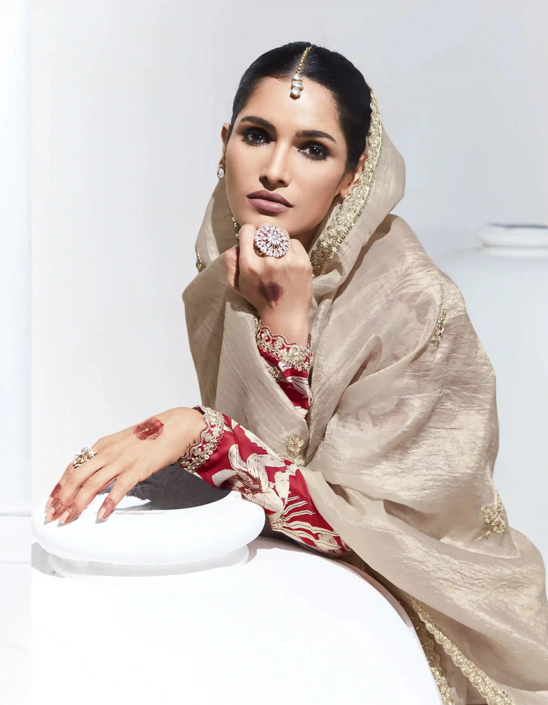 Designer Beige Saree with Satin Silk Blouse for Wedding Wear