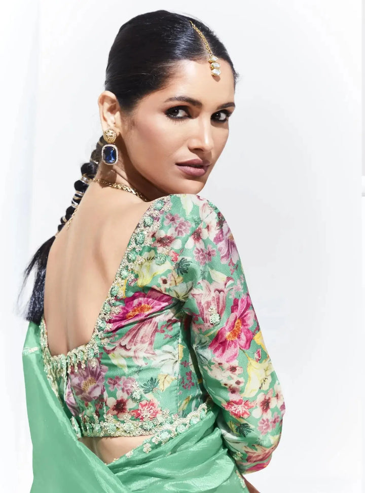 Designer Sequins Embroidery Sea Green Saree for Wedding & Party Wear