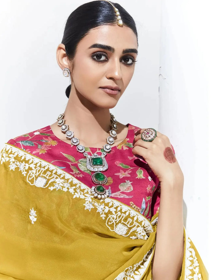 Mustard Yellow Saree with Sequins & Embroidery for Haldi