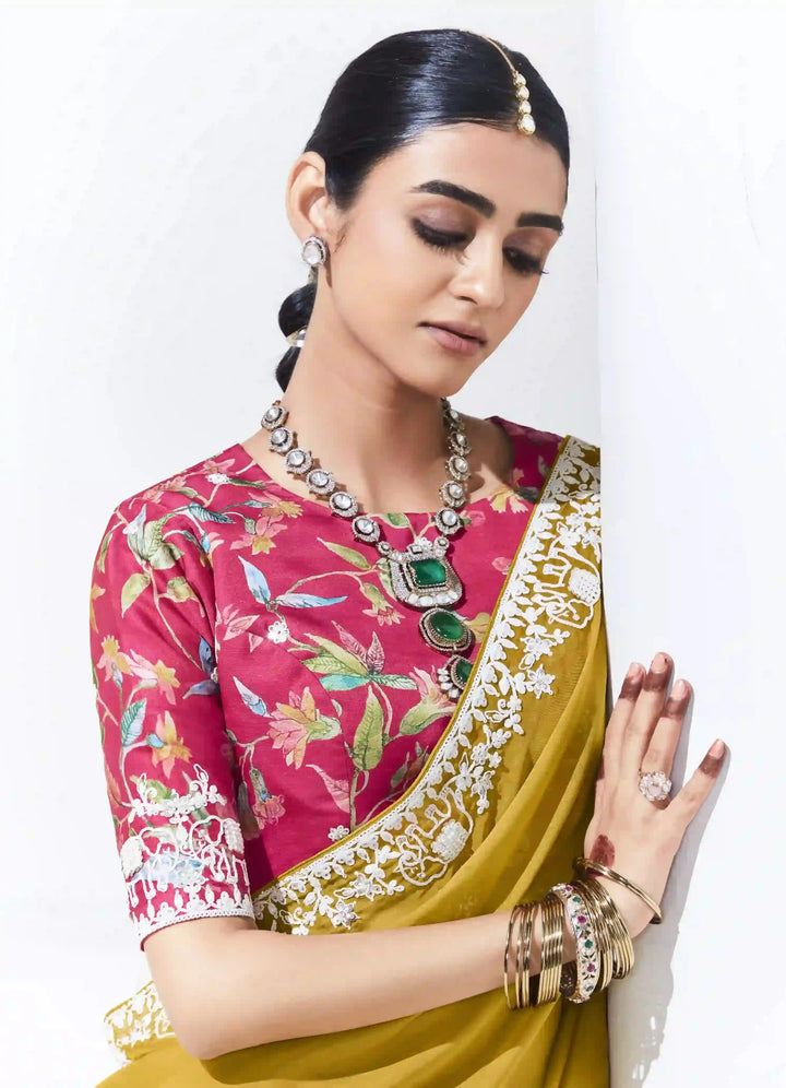 Mustard Yellow Saree with Sequins & Embroidery for Haldi