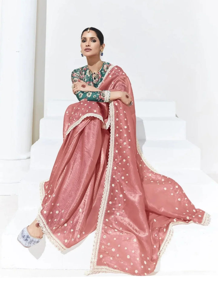 Designer Dusty Pink Saree with Digital Print Blouse for Weddings