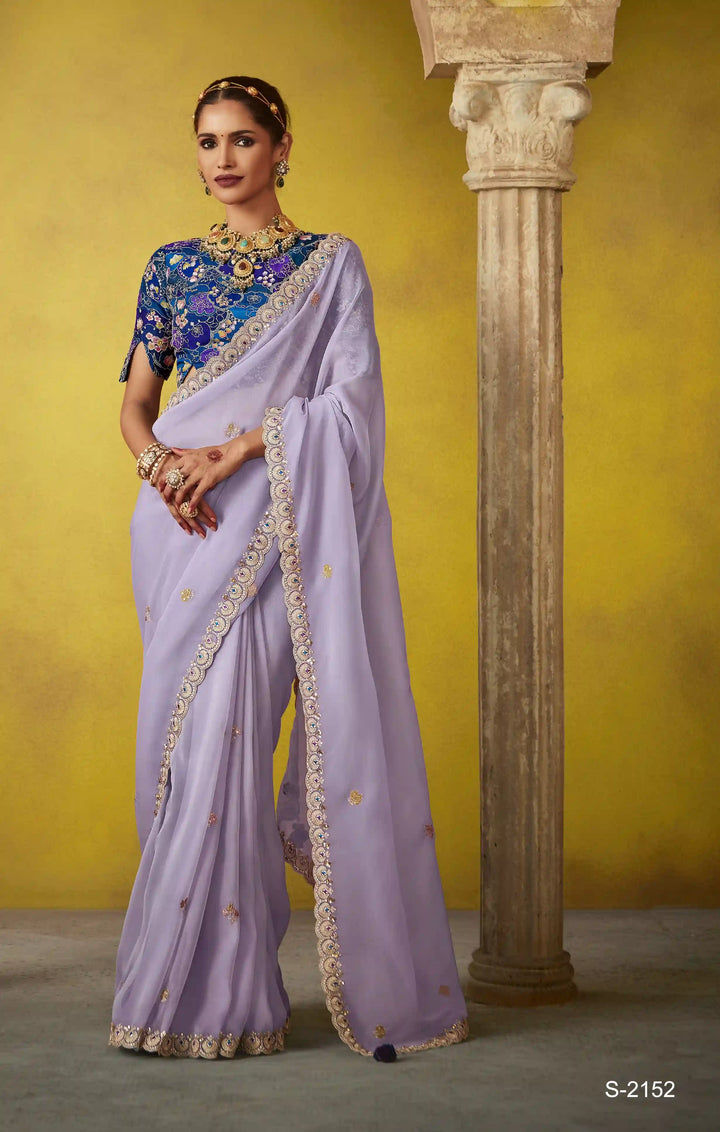 Charming Lavender Saree with Dori & Thread Work – Ideal for Weddings and Parties