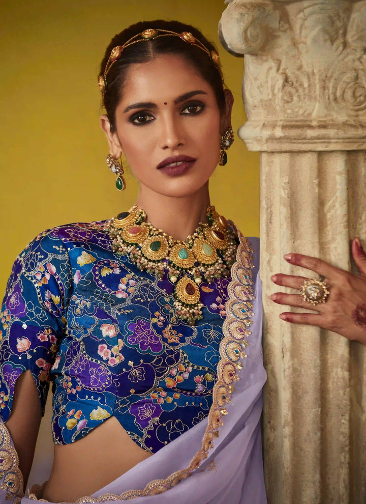 Charming Lavender Saree with Dori & Thread Work – Ideal for Weddings and Parties