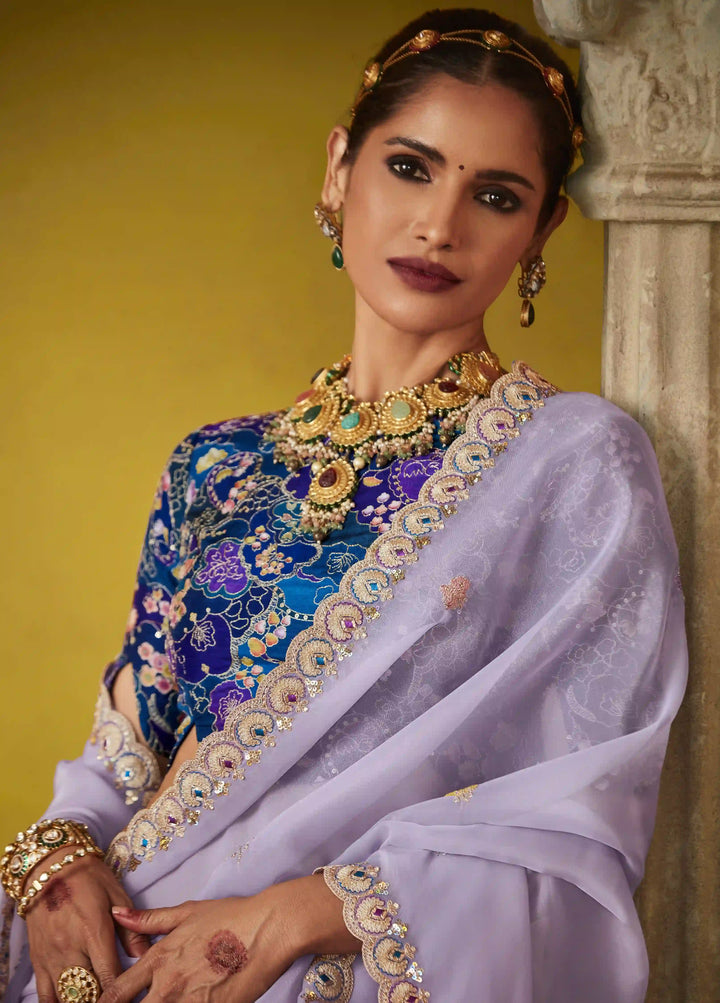 Charming Lavender Saree with Dori & Thread Work – Ideal for Weddings and Parties