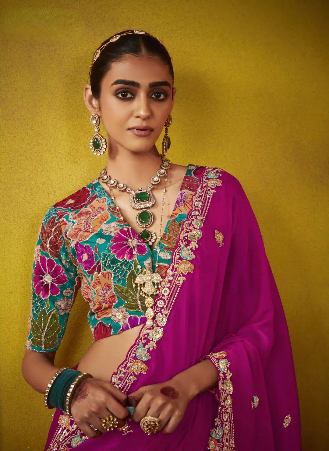 Flawless Bright Pink Tissue Saree: Sequins, Dori & Butti Embroidery