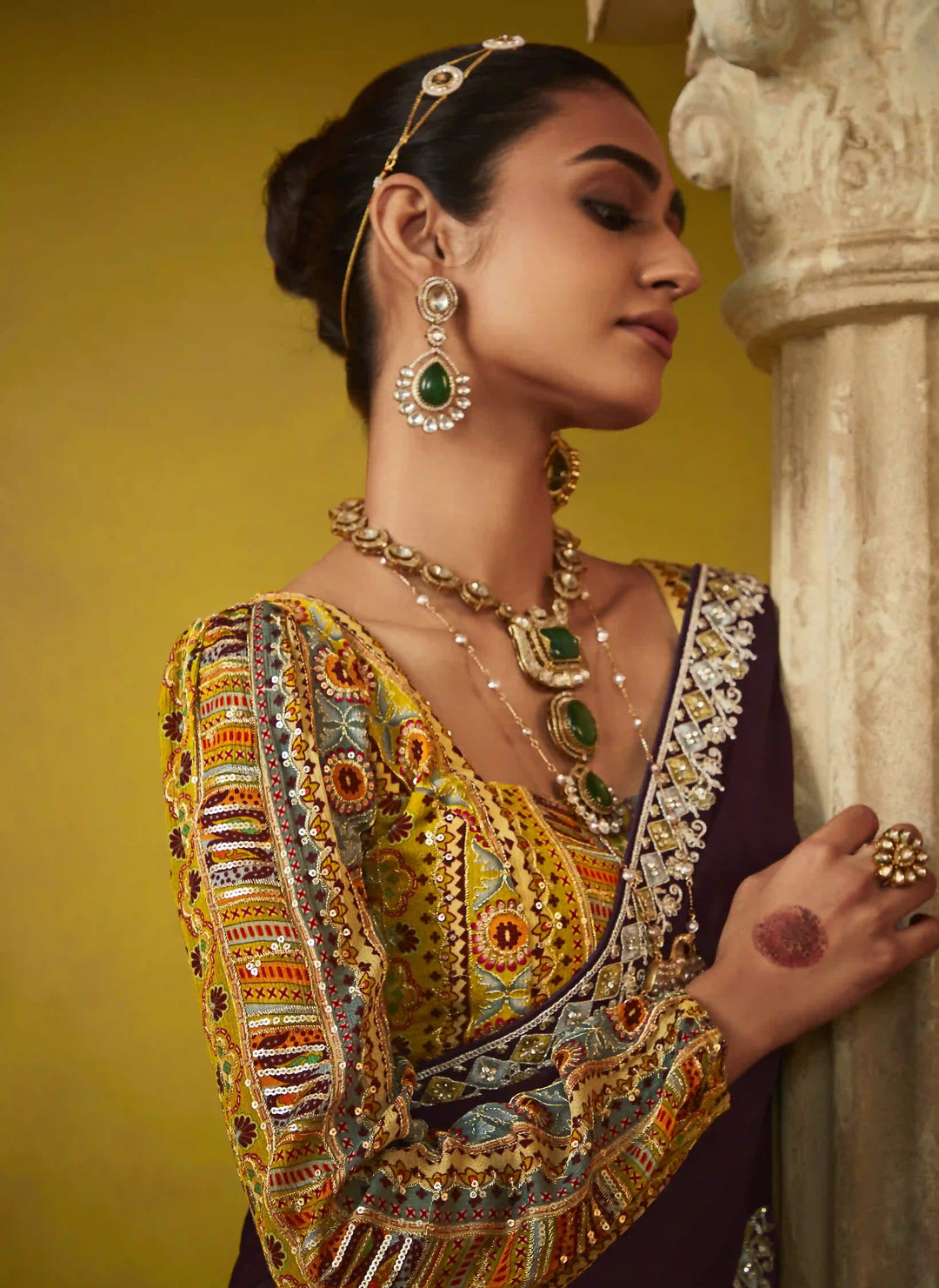 Wine Tissue Saree with Satin Silk Blouse & Beautiful Sequins Work