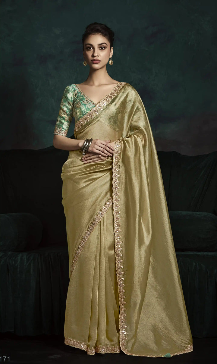 Olive Fancy Saree – Perfect Blend of Sequins & Thread Work