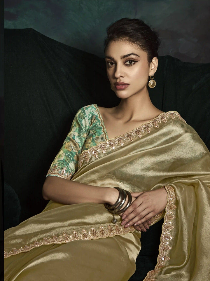 Olive Fancy Saree – Perfect Blend of Sequins & Thread Work