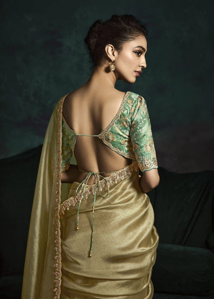 Olive Fancy Saree – Perfect Blend of Sequins & Thread Work