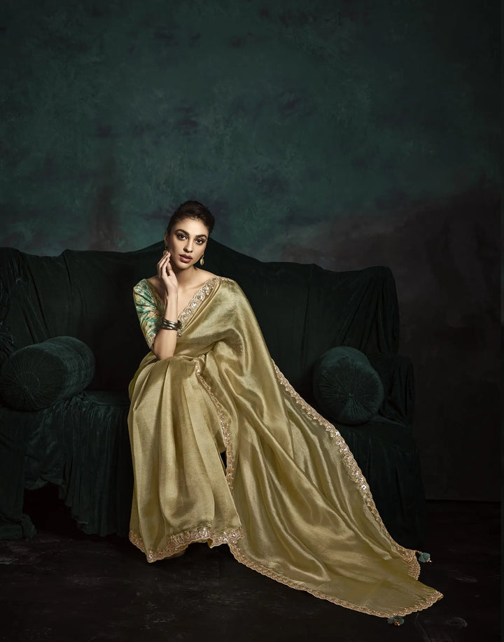 Olive Fancy Saree – Perfect Blend of Sequins & Thread Work