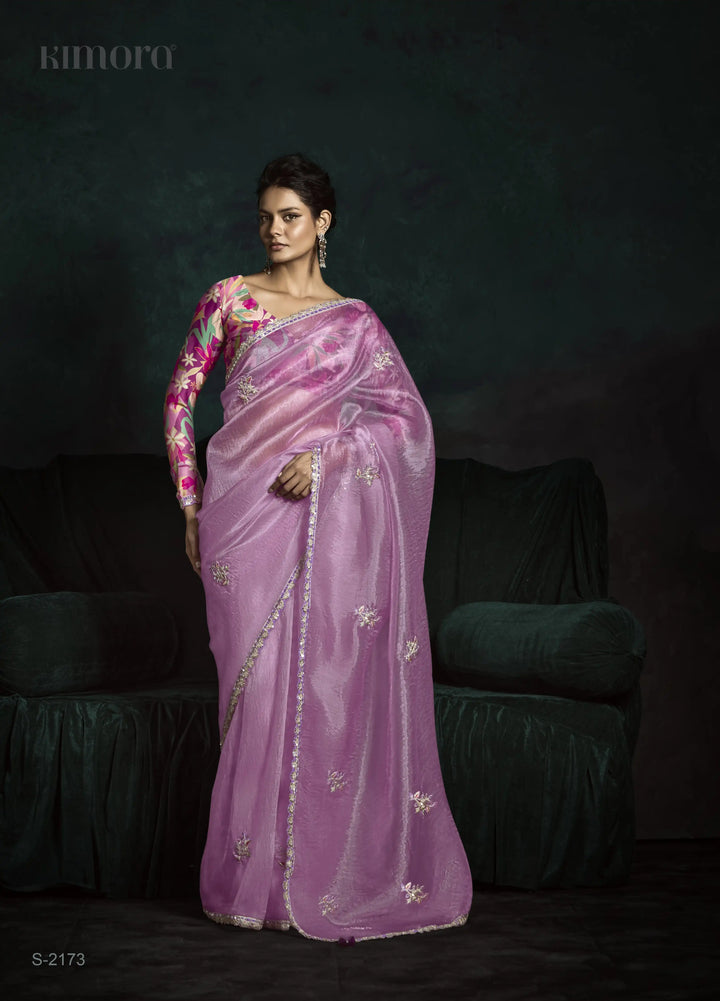 Celebrate in Style with a Rose Pink Saree with Thread & Digital Prints
