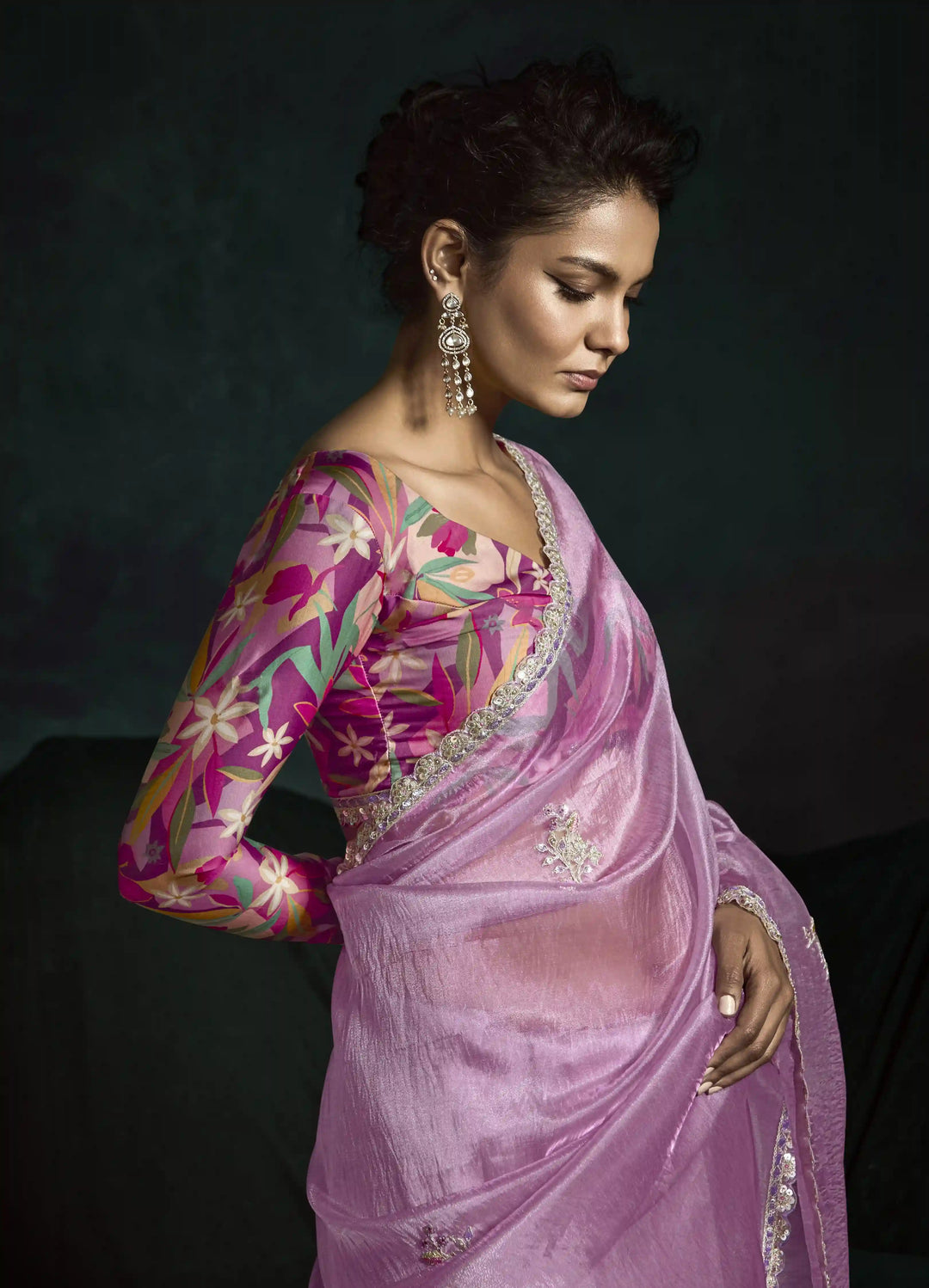 Celebrate in Style with a Rose Pink Saree with Thread & Digital Prints