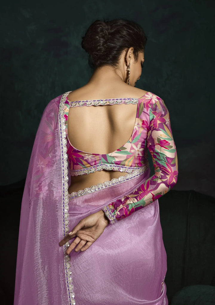 Celebrate in Style with a Rose Pink Saree with Thread & Digital Prints