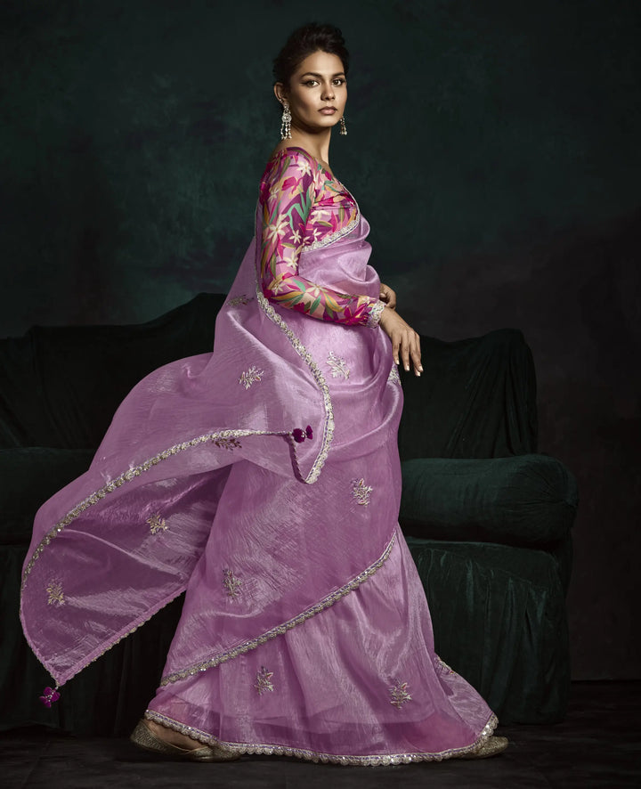 Celebrate in Style with a Rose Pink Saree with Thread & Digital Prints