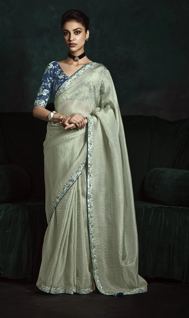 Sophisticated Light Gray Saree with Dhaga & Thread Embroidery