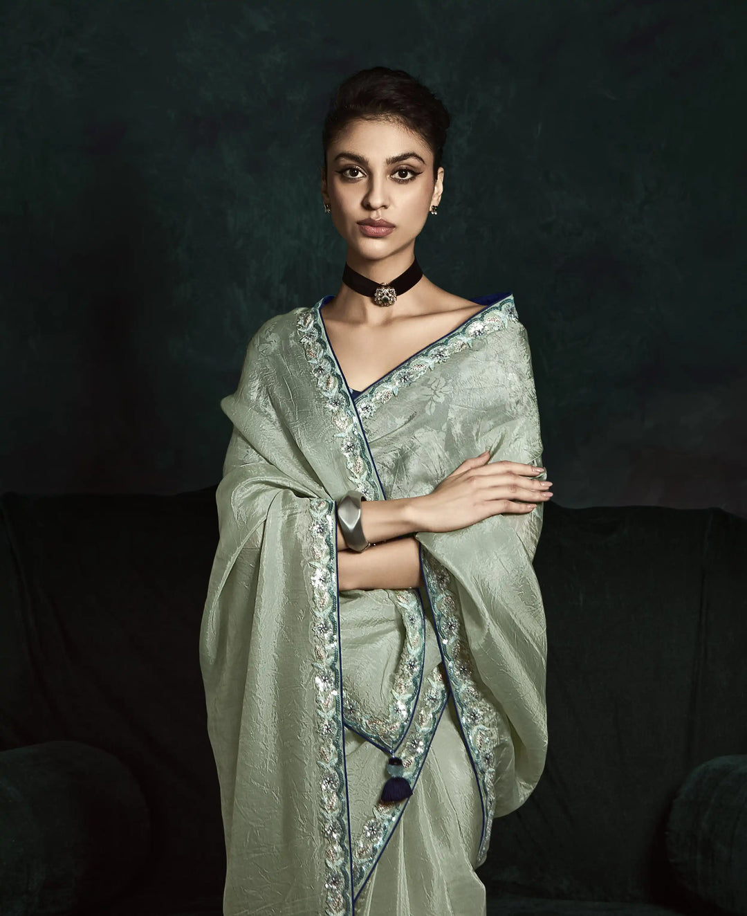 Sophisticated Light Gray Saree with Dhaga & Thread Embroidery