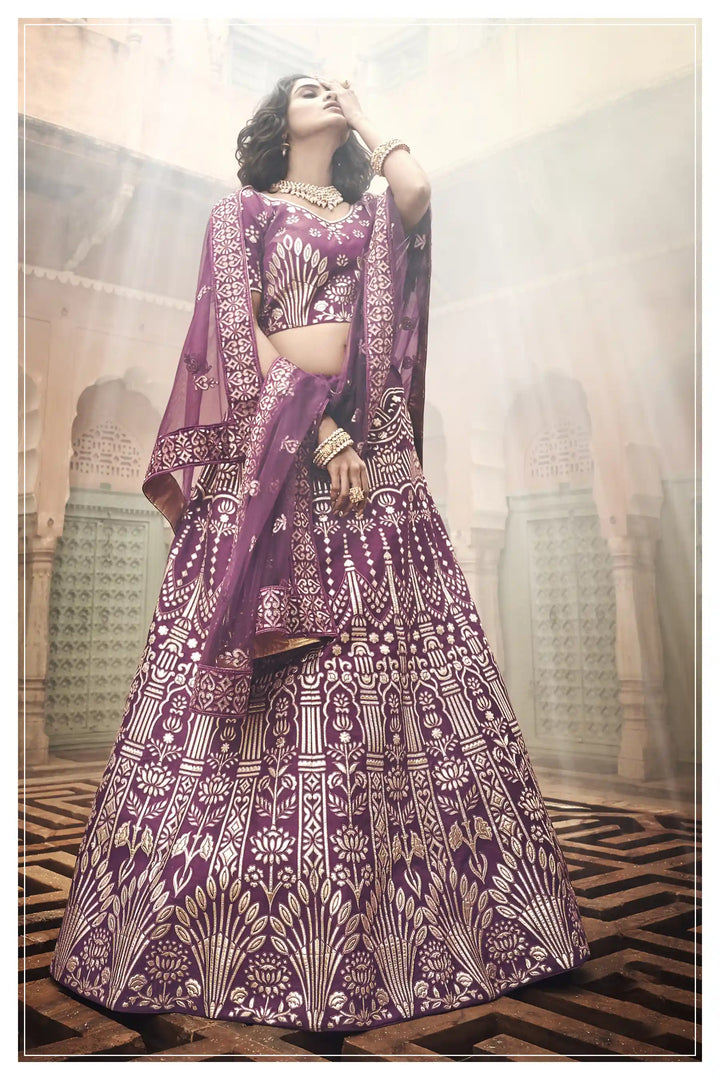 Exquisite Wine Lehenga | Organza Choli & Dupatta for Wedding Wear
