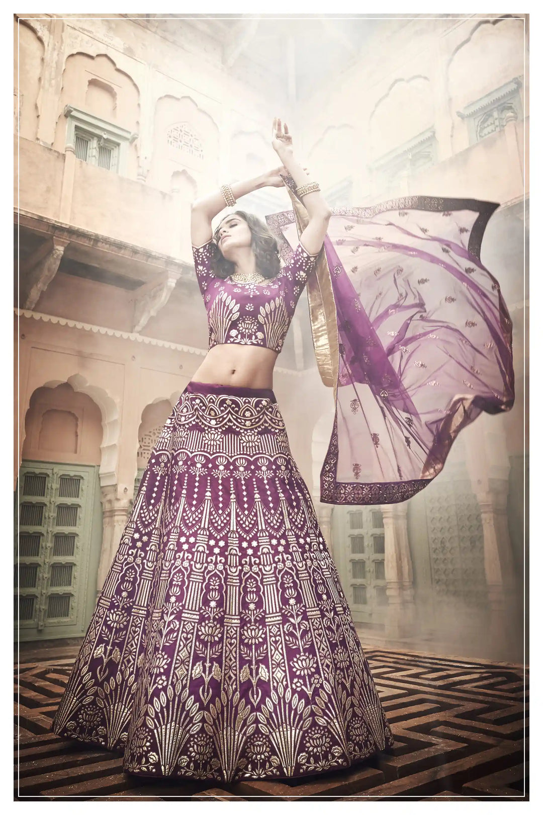 Exquisite Wine Lehenga | Organza Choli & Dupatta for Wedding Wear