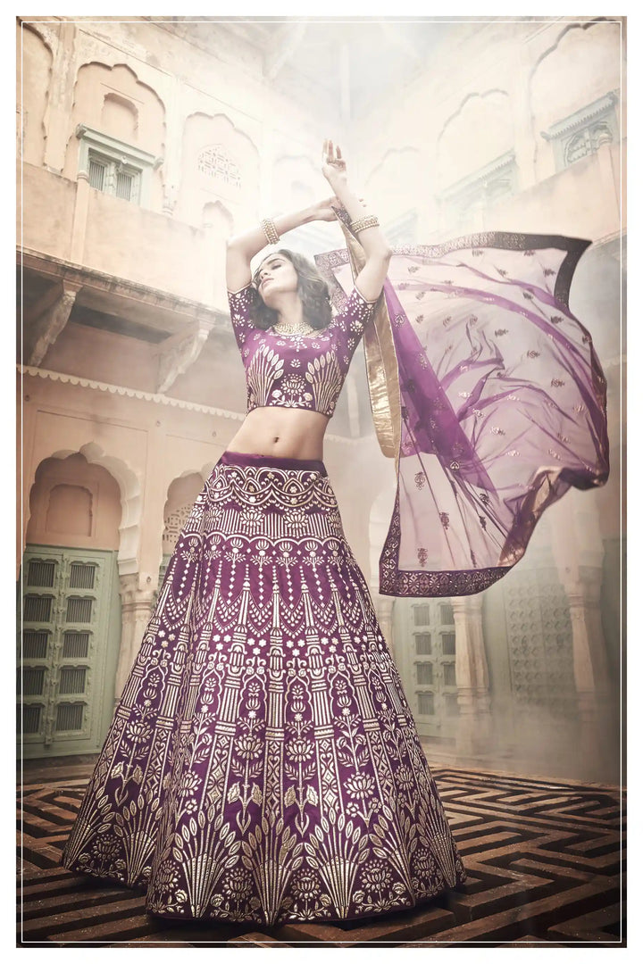 Exquisite Wine Lehenga | Organza Choli & Dupatta for Wedding Wear