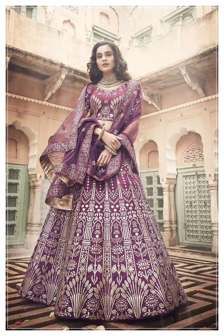 Exquisite Wine Lehenga | Organza Choli & Dupatta for Wedding Wear