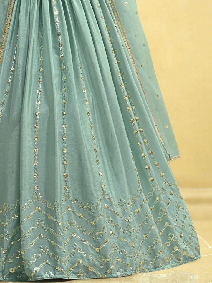 Sea green Sequins Embroidered | Chinon Silk Lehenga Choli with Dupatta Collection