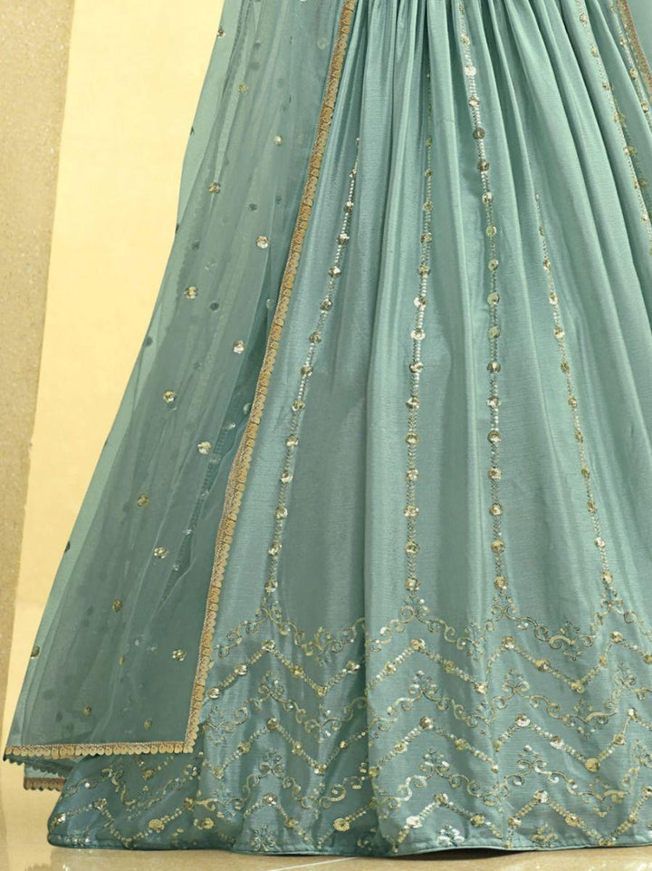 Sea green Sequins Embroidered | Chinon Silk Lehenga Choli with Dupatta Collection