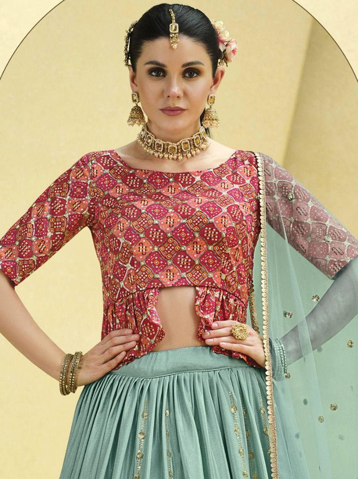 Sea green Sequins Embroidered | Chinon Silk Lehenga Choli with Dupatta Collection