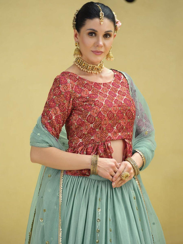 Sea green Sequins Embroidered | Chinon Silk Lehenga Choli with Dupatta Collection