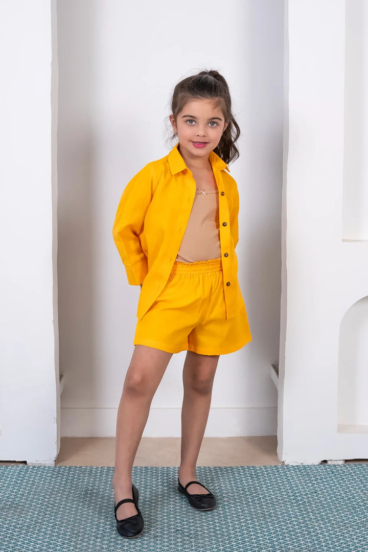 Mommy and Me Mustard Cotton Co-Ord Set | Summer Shorts & Shirt Outfit