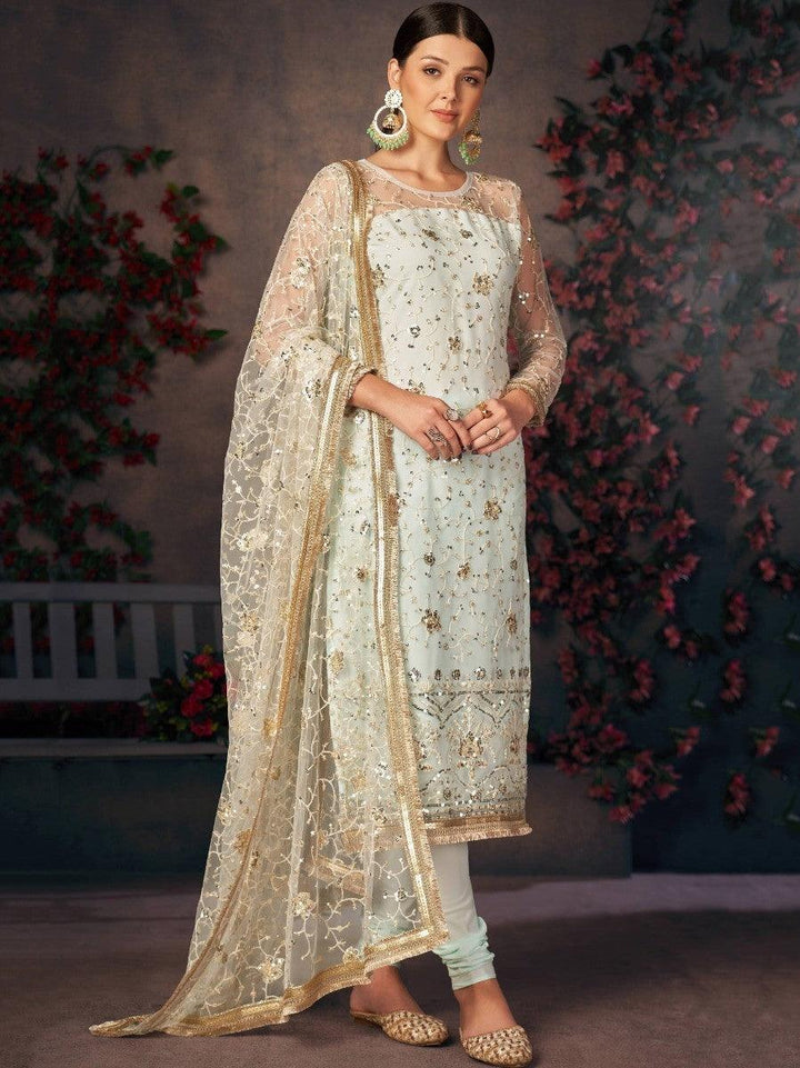 Comforting Light Sea Green | Thread Embroidery Readymade Salwaar Kameez Style Statement