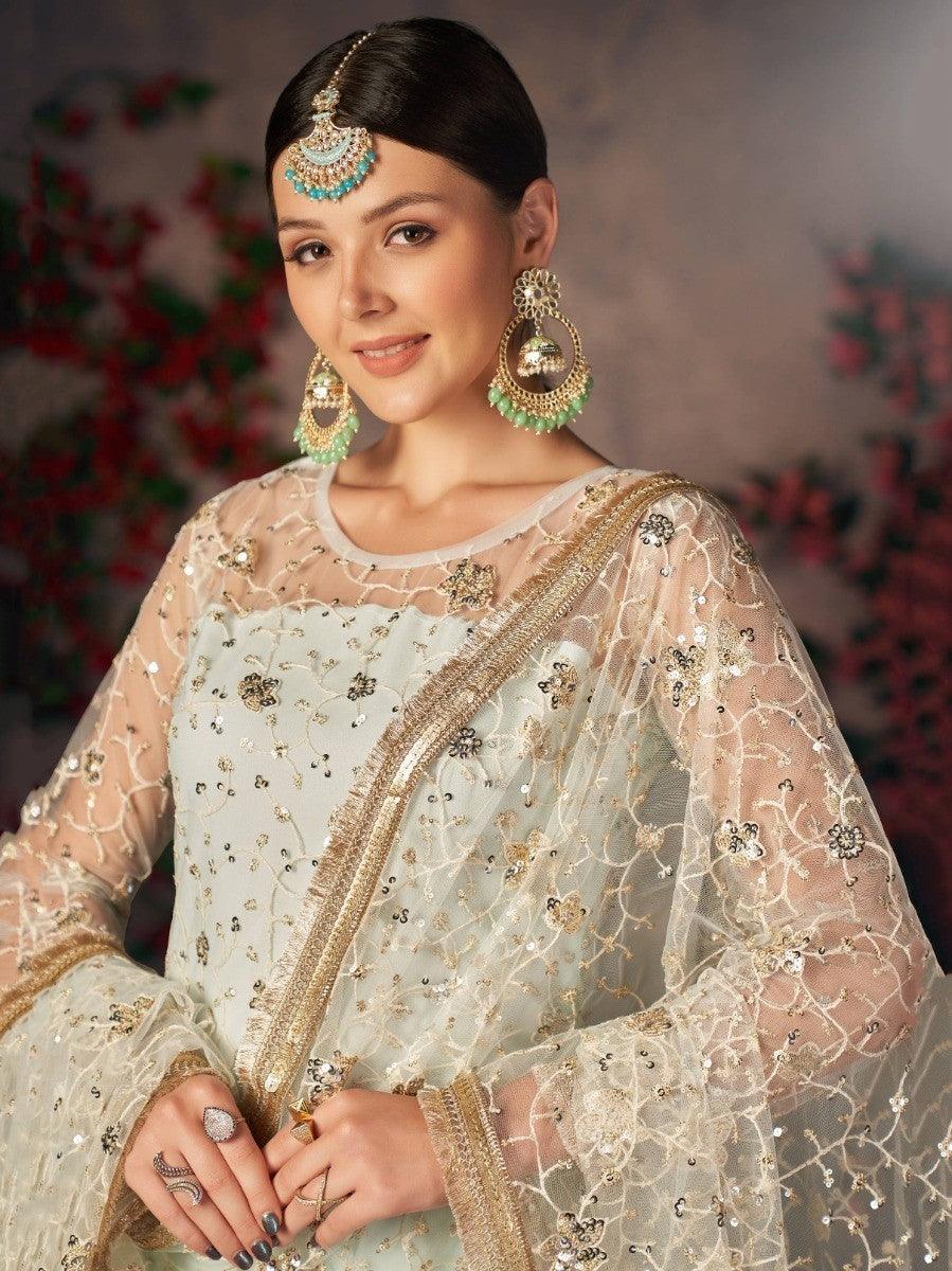 Comforting Light Sea Green | Thread Embroidery Readymade Salwaar Kameez Style Statement