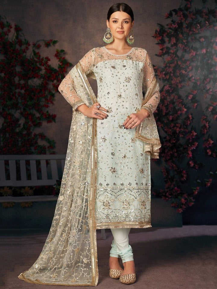 Comforting Light Sea Green | Thread Embroidery Readymade Salwaar Kameez Style Statement