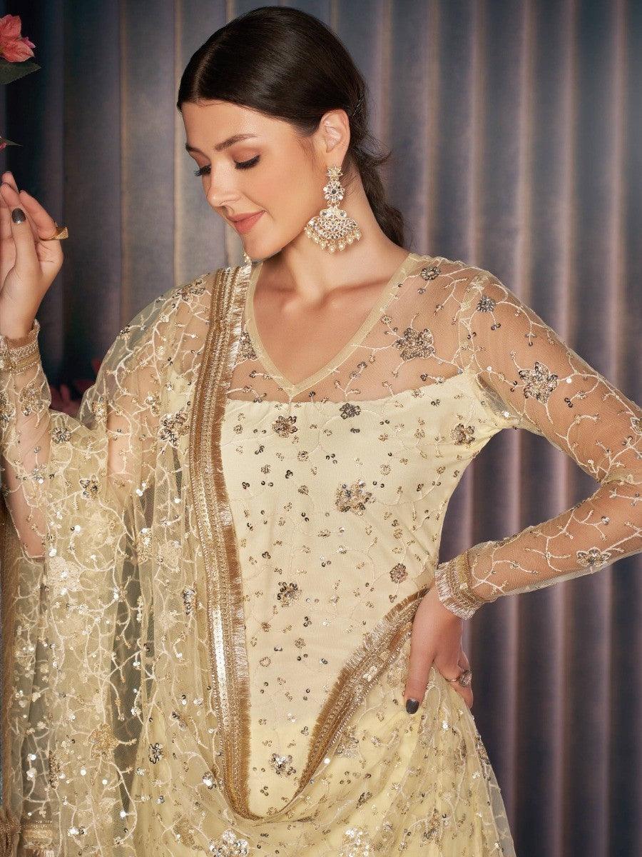 Precious Lemon Yellow Thread | Embroidery Readymade Salwaar Kameez Style Statement