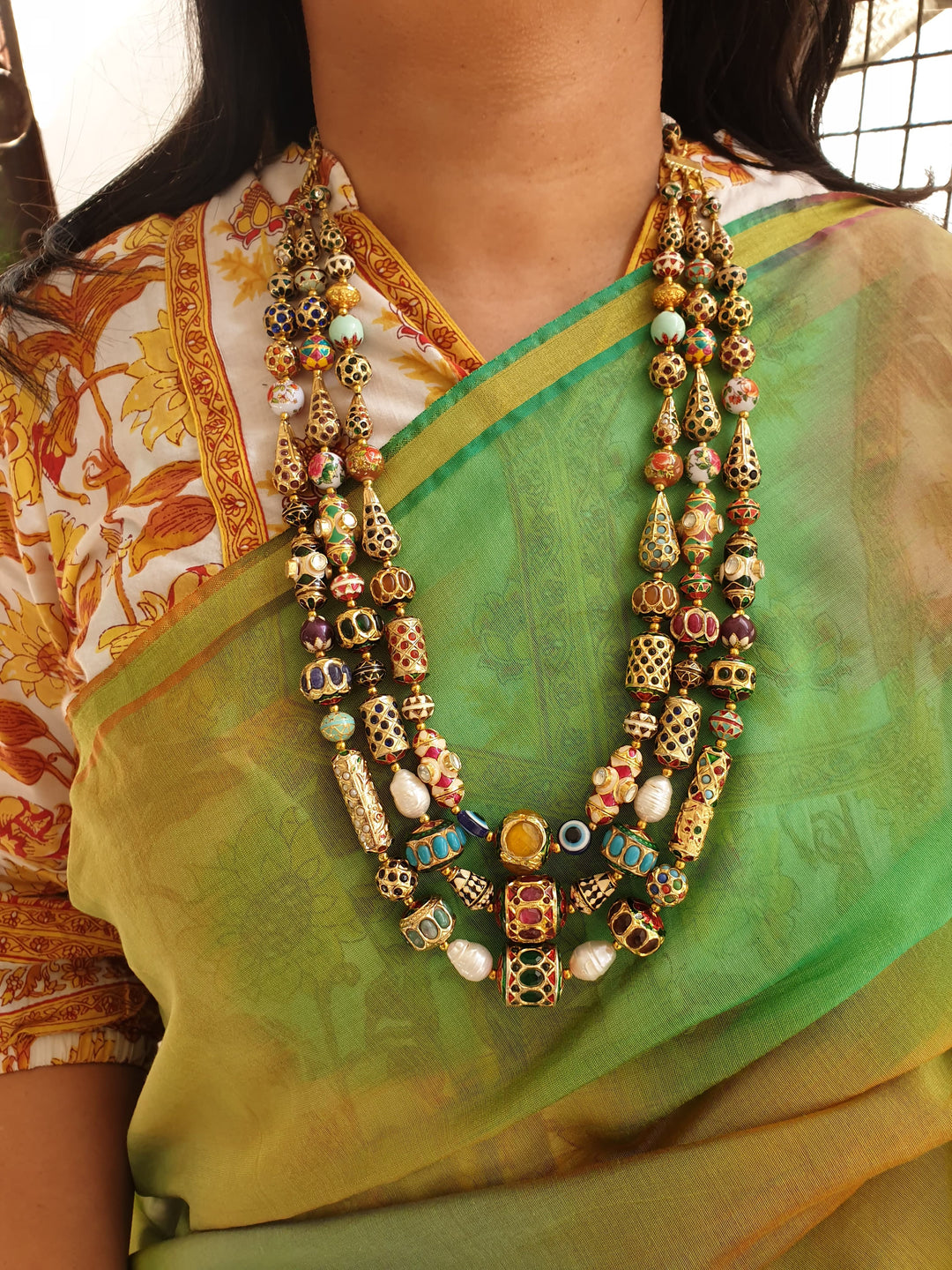 Multilayered Jadau Beads | Necklace With Earrings Edition