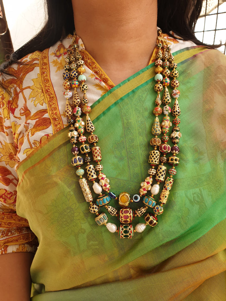 Multilayered Jadau Beads | Necklace With Earrings Edition