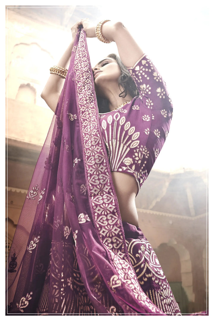 Exquisite Wine Lehenga | Organza Choli & Dupatta for Wedding Wear