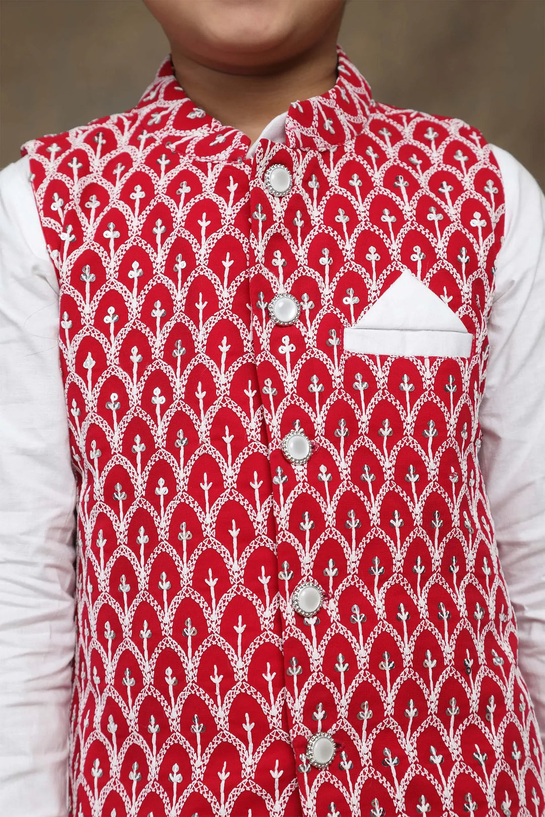 Ethnic Embroidered Twin Set for Brothers and Sisters in Fuchsia and White