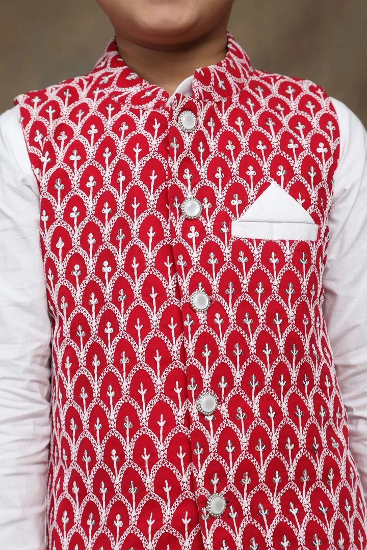 Ethnic Embroidered Twin Set for Brothers and Sisters in Fuchsia and White