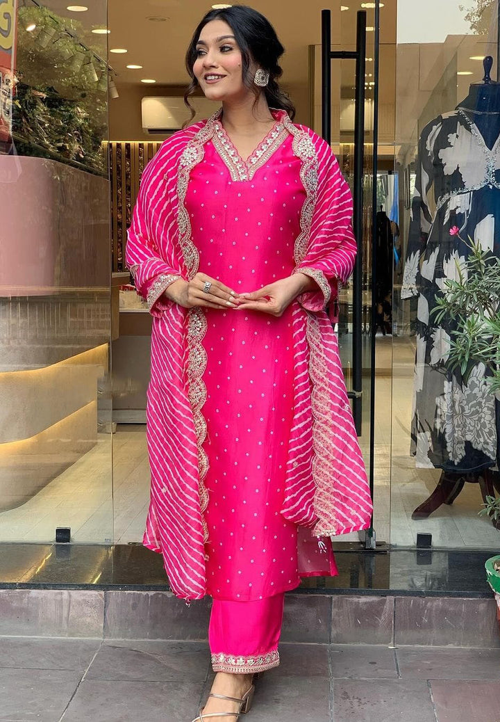Ranipink Viscose Kurti Set | Thread Zari Embroidery Kurta Pant