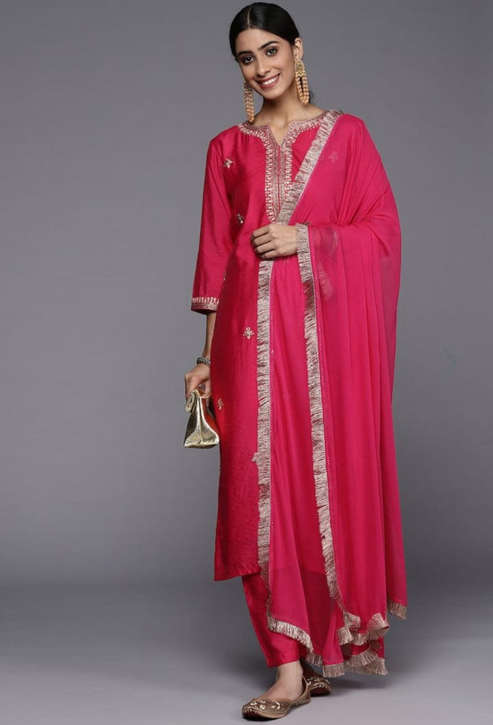 Ranipink Viscose Kurti Set | Thread Zari Embroidery Kurta Pant