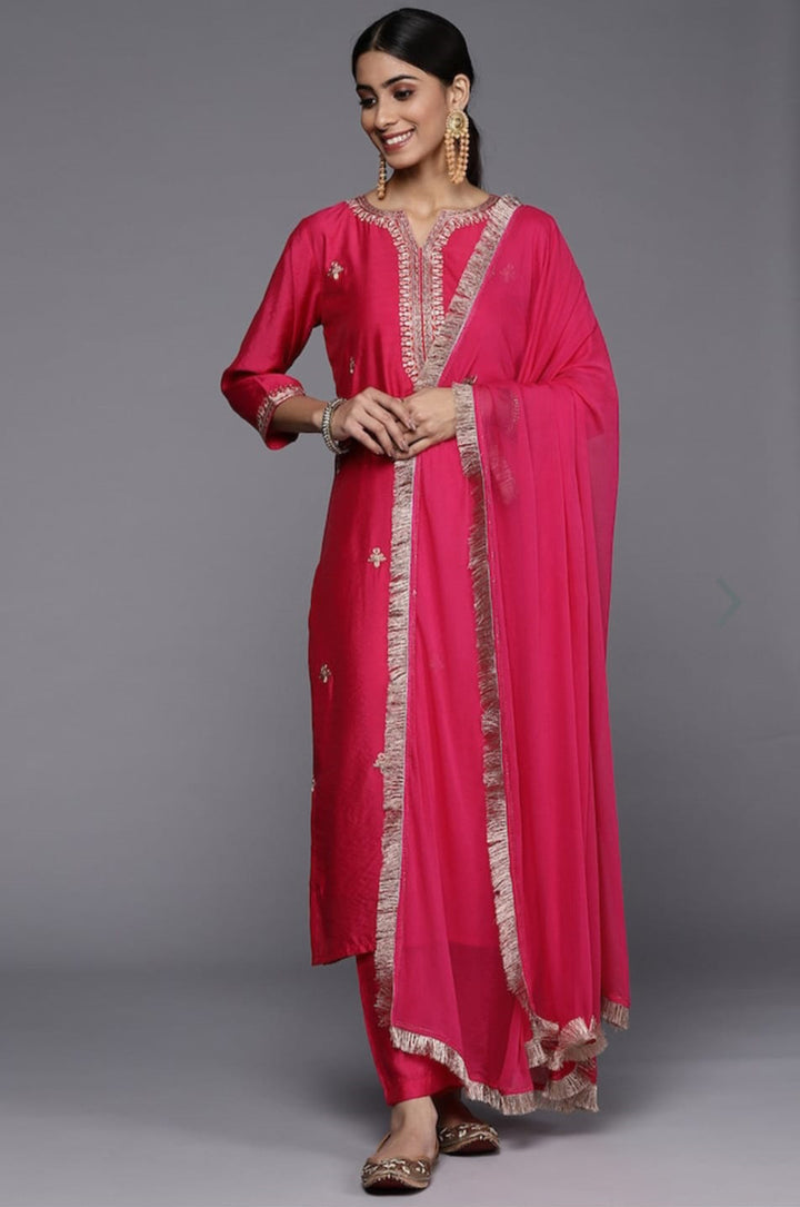 Ranipink Viscose Kurti Set | Thread Zari Embroidery Kurta Pant