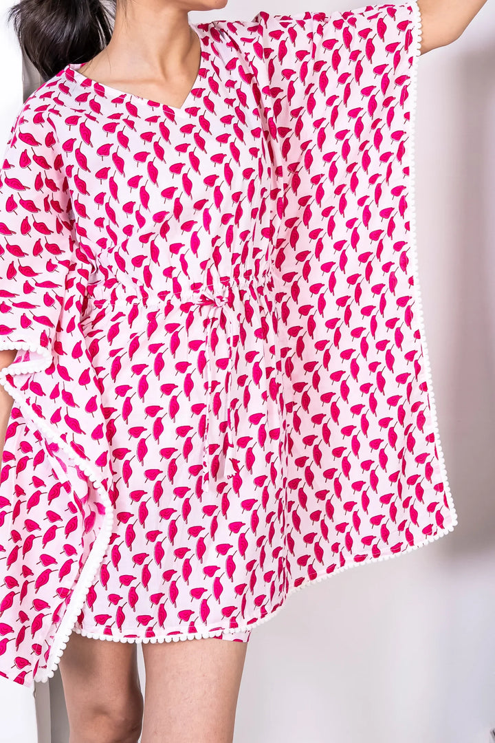 Stylish Holiday Wear: Matching Outfits for Mom and Daughter - White and Red Cotton Kaftan and Shorts Set