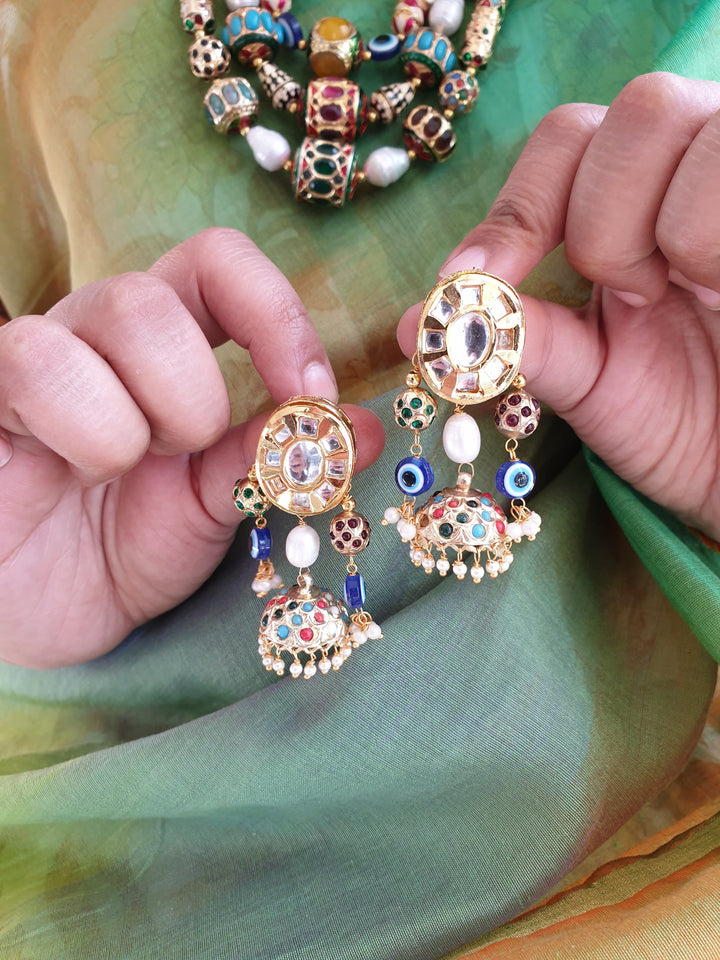 Multilayered Jadau Beads | Necklace With Earrings Edition