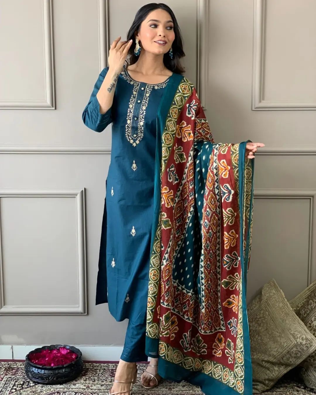 Teal Blue Kurta Set with Dupatta | Indian Kurta for Women