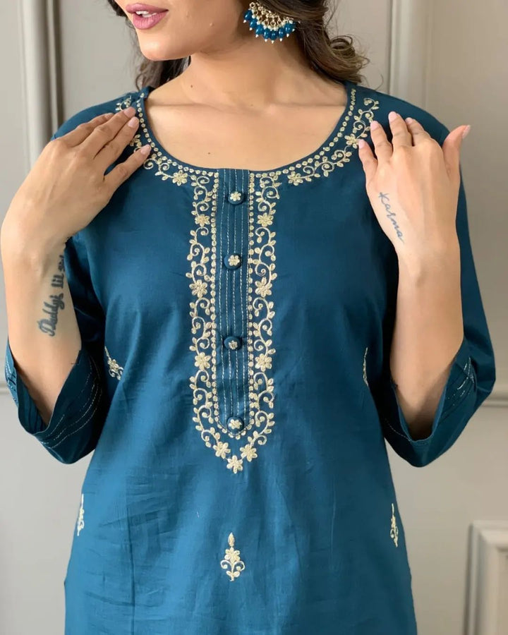 Teal Blue Kurta Set with Dupatta | Indian Kurta for Women