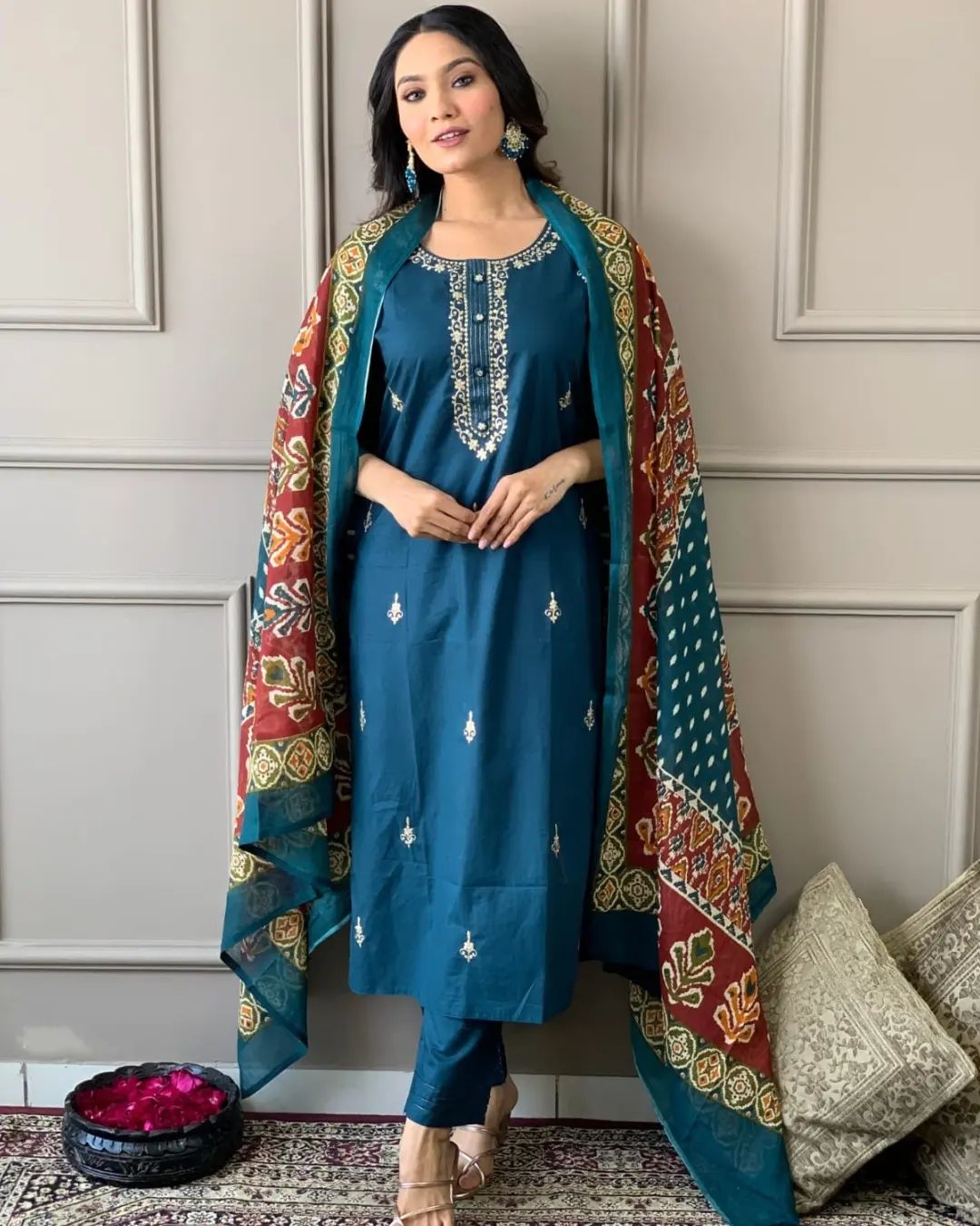 Teal Blue Kurta Set with Dupatta | Indian Kurta for Women