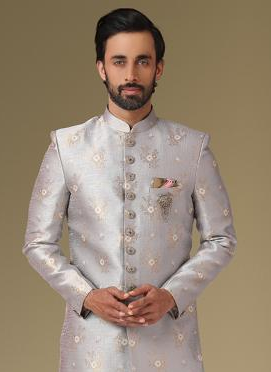 Elegant Light gray Indowestern Outfit | Luxurious Look for Weddings & Festive Events