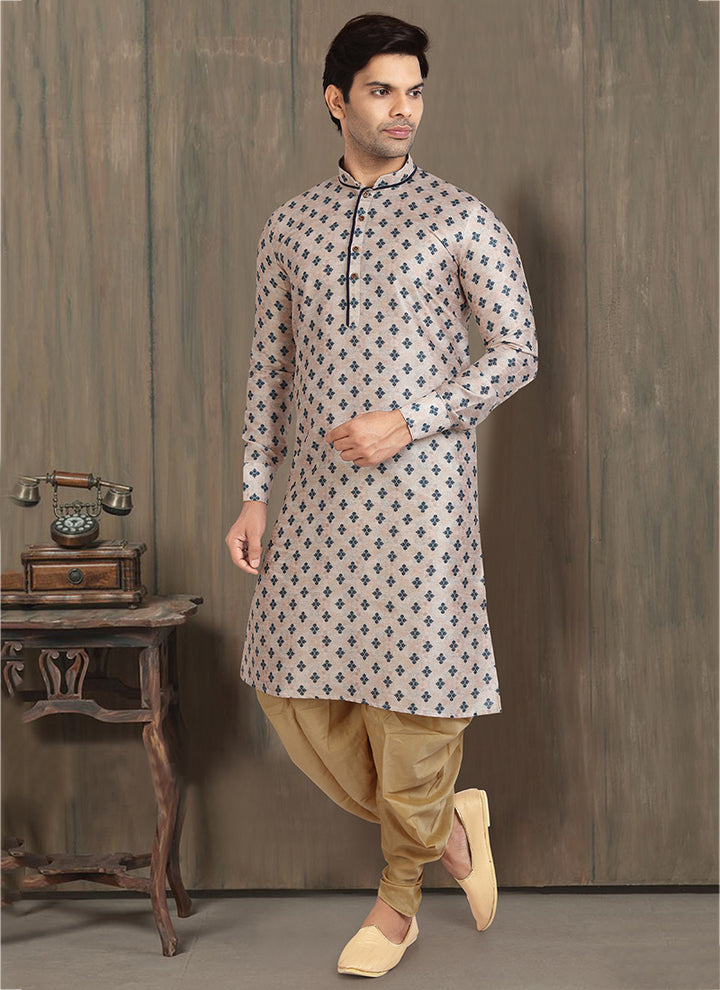 Off White Banarasi Silk Kurta Pajama | Elegant Printed Work for Festive Wear