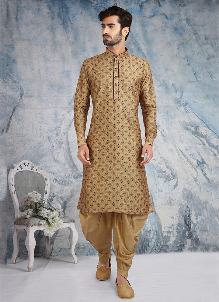 Beige Banarasi Silk Kurta Pajama | Traditional Wear Printed Work Design